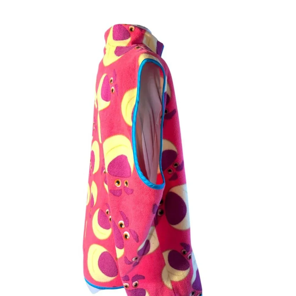 Disney Lotso Fleece Vest Pink With Purple & Yellow Faces Zippered Front Pockets - Picture 7 of 10